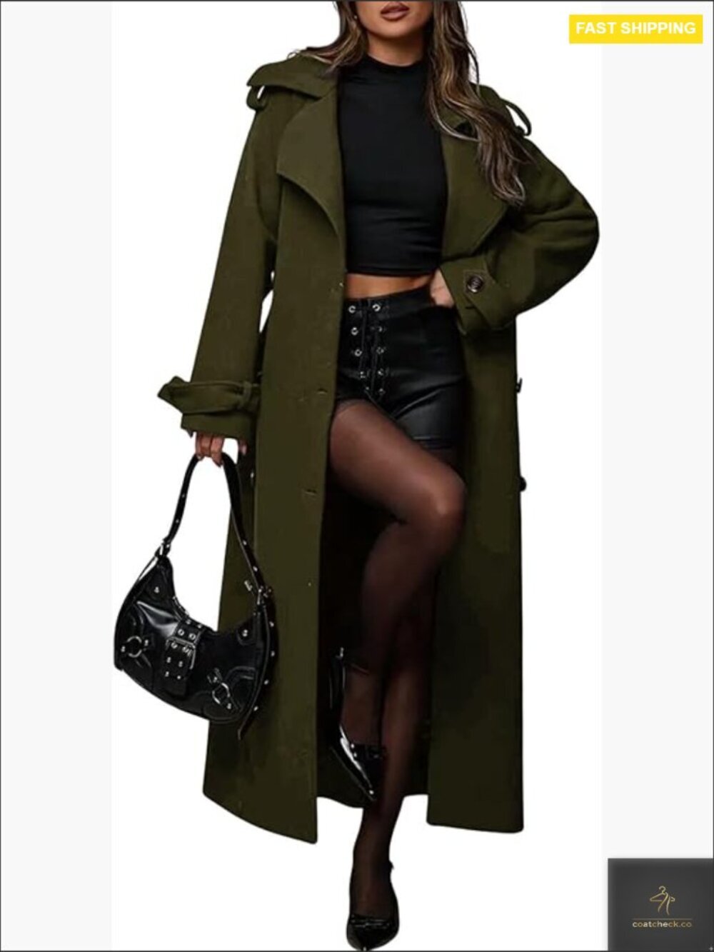 Double Breasted Wool Pea Coat Notch Lapel Midi Long Business Casual Trench